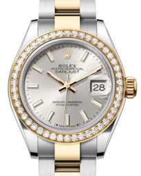 Rolex Lady-Datejust 28-279383RBR (Yellow Rolesor Oyster Bracelet, Silver Index Dial, Diamond Bezel) (m279383rbr-0018)