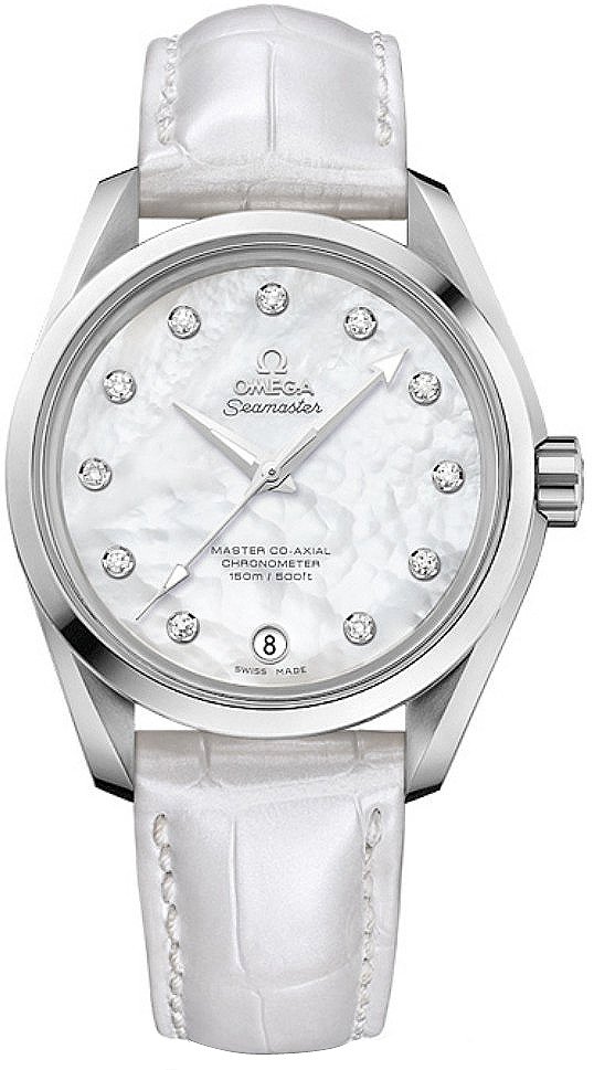 Omega Seamaster Aqua Terra 150M 38.5-231.13.39.21.55.002 (White Alligator Leather Strap, White MOP Diamond Index Dial, Stainless Steel Bezel)