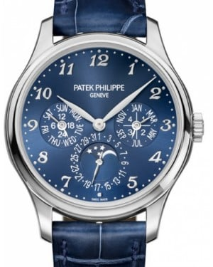 Patek Philippe Grand Complications 39-5327G (Shiny Navy-blue Alligator Leather Strap, Royal-blue Sunburst Arabic Dial, Smooth Bezel)