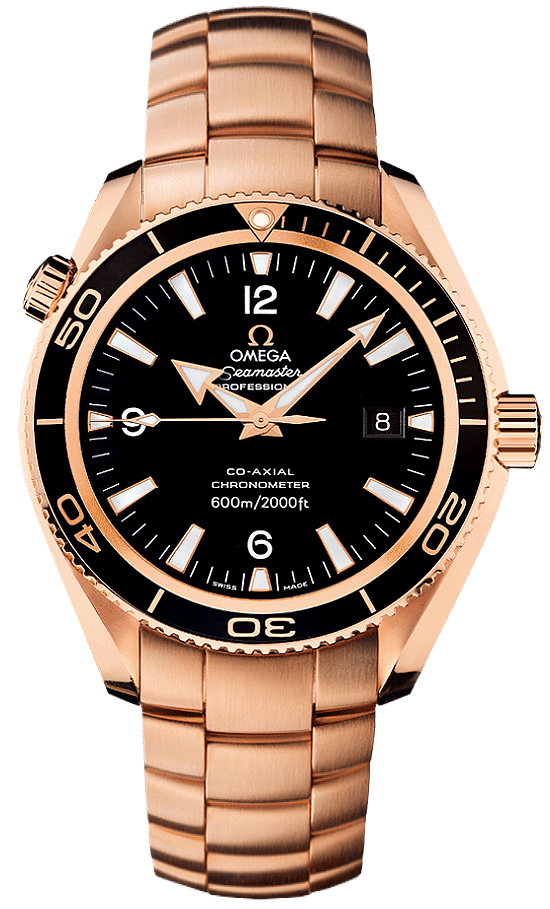 Omega Seamaster Planet Ocean 600M 42-222.60.42.20.01.001 (Red Gold Bracelet, Black Arabic/Index Dial, Rotating Black Ceramic Bezel)