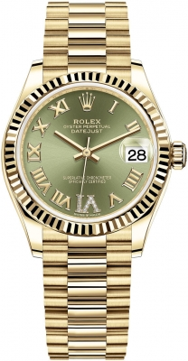 Rolex Datejust 31-278278 (Yellow Gold President Bracelet, VI Diamond-set Olive-green Dial, Fluted Bezel)
