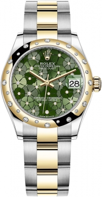 Rolex Datejust 31-278343RBR (Yellow Rolesor Oyster Bracelet, Gold Diamond-set Olive-green Floral Dial, Domed Diamond Bezel)