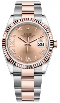 Rolex Datejust 36-126231 (Everose Rolesor Oyster Bracelet, VI IX Gold Diamond-set Rosé Dial, Fluted Bezel)