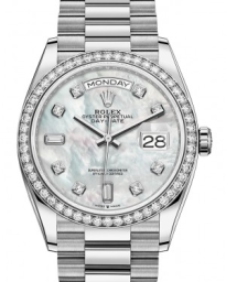 Rolex Day-Date 36-128349RBR (White Gold President Bracelet, Gold Diamond-set White MOP Dial, Diamond Bezel) (m128349rbr-0004)