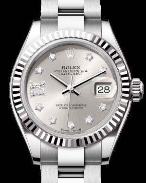 Rolex Lady-Datejust 28-279174 (Oystersteel Oyster Bracelet, Gold Diamond IX-set Silver Dial, Fluted Bezel)
