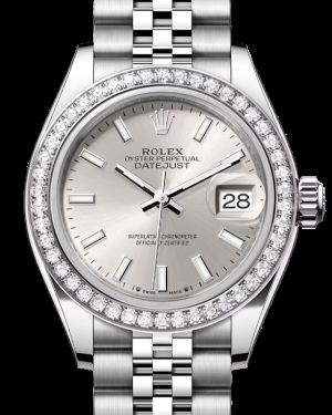 Rolex Lady-Datejust 28-279384RBR (Oystersteel Jubilee Bracelet, Silver Index Dial, Diamond Bezel)