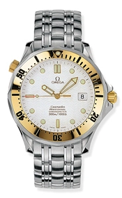 Omega Seamaster Diver 300M 41-2432.20.00 (Stainless Steel Bracelet, Wave-embossed White Dot Index Dial, Rotating Yellow Gold Bezel)