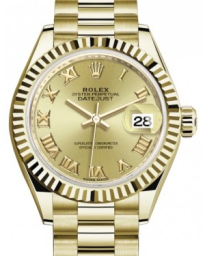 Rolex Lady-Datejust 28-279178 (Yellow Gold President Bracelet, Champagne Roman Dial, Fluted Bezel) (m279178-0022)