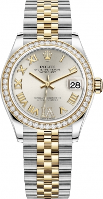 Rolex Datejust 31-278383RBR (Yellow Rolesor Jubilee Bracelet, VI Diamond-set Silver Dial, Diamond Bezel)
