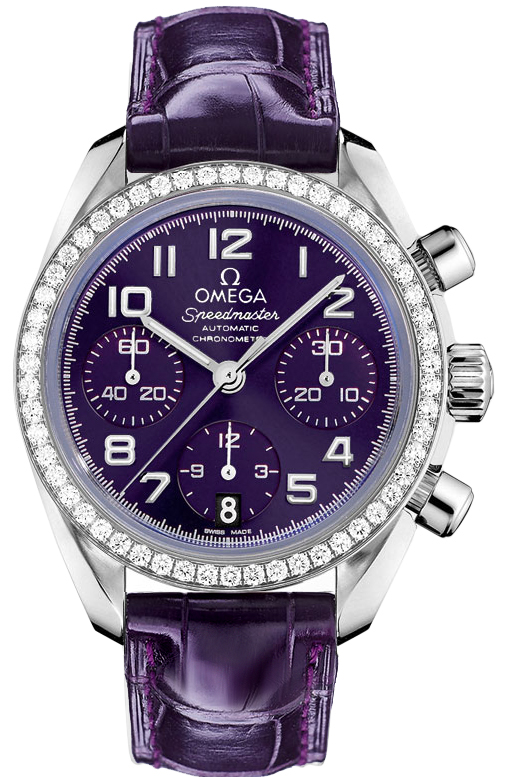 Omega Speedmaster Non-Moonwatch 38-324.18.38.40.10.001 (Purple Alligator Leather Strap, Sun-brushed Purple Index Dial, Stainless Steel Diamond-set Bezel)