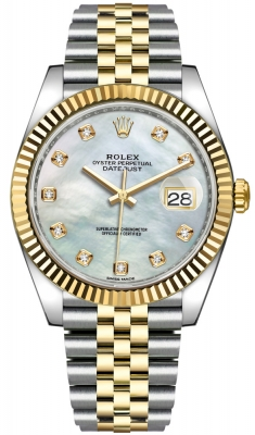 Rolex Datejust 41-126333 (Yellow Rolesor Jubilee Bracelet, Gold Diamond-set White MOP Dial, Fluted Bezel)