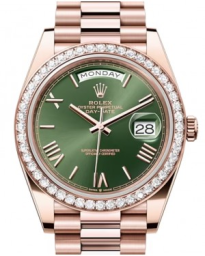 Rolex Day-Date 40-228345RBR (Everose Gold President Bracelet, Olive-green Roman Dial, Diamond Bezel) (m228345rbr-0011)