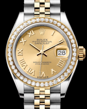 Rolex Lady-Datejust 28-279383RBR (Yellow Rolesor Jubilee Bracelet, Champagne Roman Dial, Diamond Bezel)