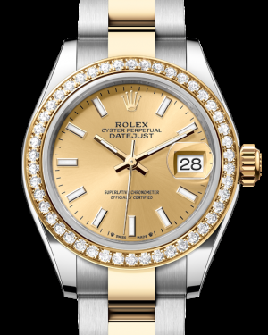 Rolex Lady-Datejust 28-279383RBR (Yellow Rolesor Oyster Bracelet, Champagne Index Dial, Diamond Bezel)