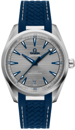 Omega Seamaster Aqua Terra 150M 41-220.12.41.21.06.001 (Structured Blue Rubber Strap, Horizontal-teak Grey Index Dial, Stainless Steel Bezel) (Omega 220.12.41.21.06.001)