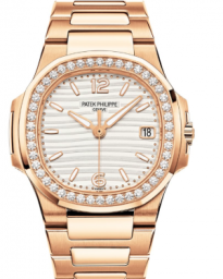 Patek Philippe Nautilus 32-7010/1R-011 (Rose Gold Bracelet, Silvery-white Wave-motif Arabic/Index Dial, Diamond Bezel) (7010/1R-011)