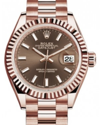 Rolex Lady-Datejust 28-279175 (Everose Gold President Bracelet, Chocolate Index Dial, Fluted Bezel) (m279175-0007)