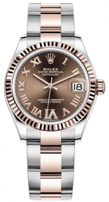 Rolex Datejust 31-278271 (Everose Rolesor Oyster Bracelet, VI Diamond-set Chocolate Dial, Fluted Bezel)