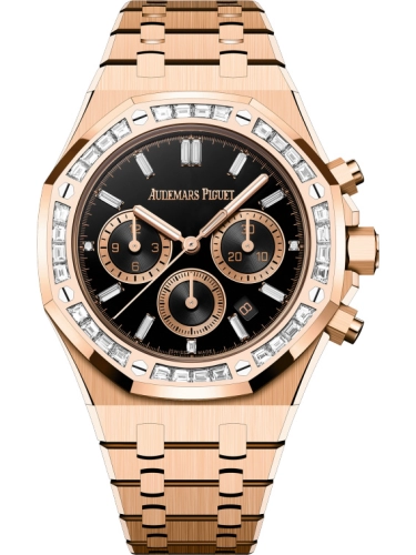 Audemars Piguet Royal Oak 38-26715OR.ZZ.1356OR.02 (Pink Gold Bracelet, Onyx Baguette-cut Index Dial, Baguette-cut Diamond-set Bezel)