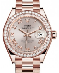 Rolex Lady-Datejust 28-279135RBR (Everose Gold President Bracelet, Sundust Roman Dial, Diamond Bezel) (m279135rbr-0013)