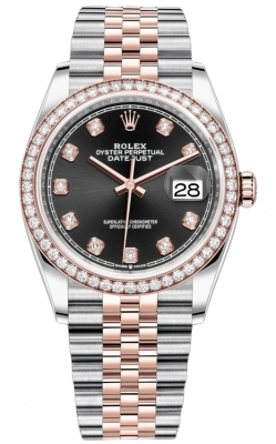 Rolex Datejust 36-126281RBR (Everose Rolesor Jubilee Bracelet, Gold Diamond-set Bright-black Dial, Diamond Bezel)