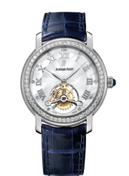 Audemars Piguet Jules Audemars 39-26084BC.ZZ.D056CR.01 (Blue Alligator Leather Strap, White MOP Roman Dial, White Gold Diamond-set Bezel) (26084BC.ZZ.D056CR.01)