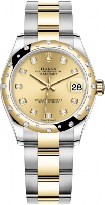 Rolex Datejust 31-278343RBR (Yellow Rolesor Oyster Bracelet, Gold Diamond-set Champagne Dial, Domed Diamond Bezel)