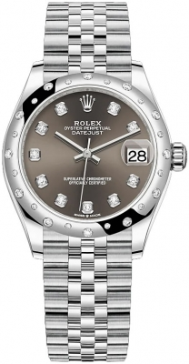 Rolex Datejust 31-278344RBR (Oystersteel Jubilee Bracelet, Gold Diamond-set Dark-grey Dial, Domed Diamond Bezel)