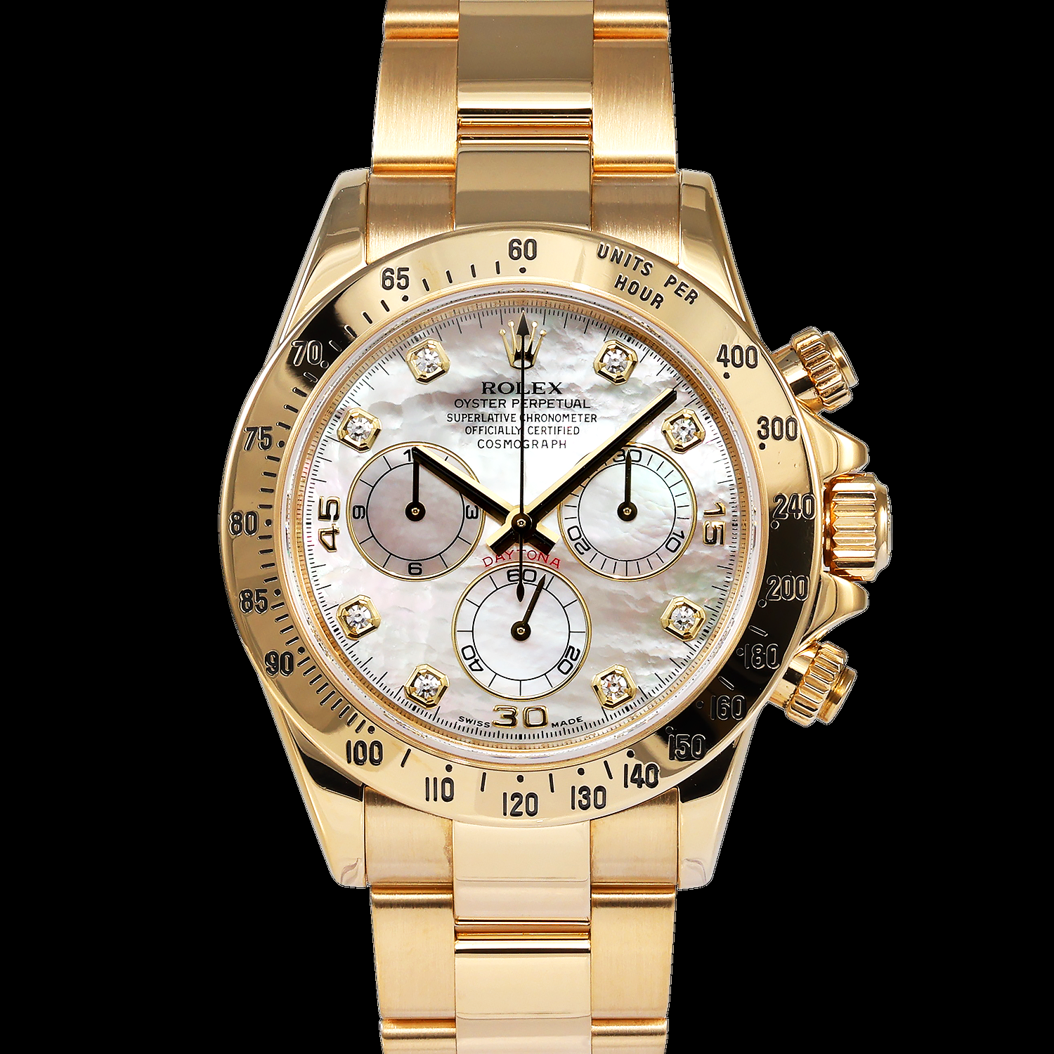 Rolex Daytona 116528 (Yellow Gold Oyster Bracelet, White MOP Diamond Dial, MOP Subdials)