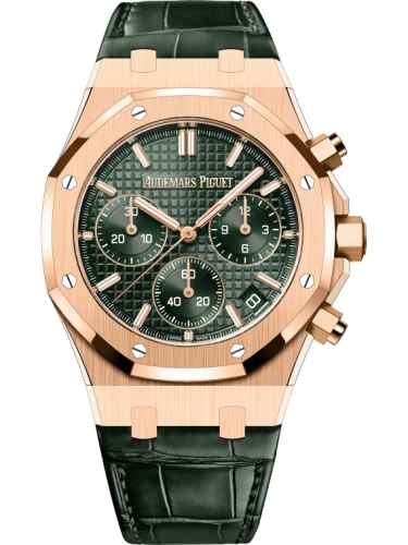 Audemars Piguet Royal Oak 41-26240OR.OO.D404CR.02 (Khaki-green Alligator Leather Strap, Grande Tapisserie Khaki-green Index Dial, Pink Gold Smooth Bezel)