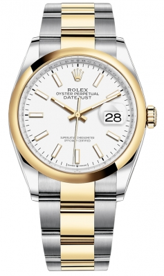 Rolex Datejust 36-126203 (Yellow Rolesor Oyster Bracelet, White Index Dial, Domed Bezel)