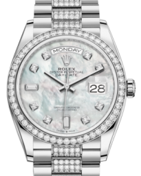 Rolex Day-Date 36-128349RBR (White Gold Diamond-set President Bracelet, Gold Diamond-set White MOP Dial, Diamond Bezel) (m128349rbr-0014)