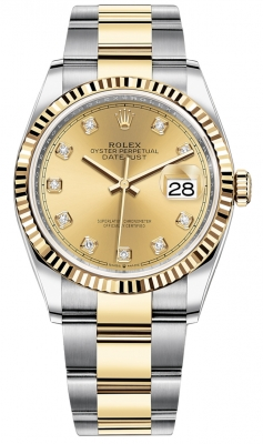 Rolex Datejust 36-126233 (Yellow Rolesor Oyster Bracelet, Gold Diamond-set Champagne Dial, Fluted Bezel)