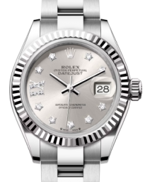 Rolex Lady-Datejust 28-279174 (Oystersteel Oyster Bracelet, Gold Diamond IX-set Silver Dial, Fluted Bezel) (m279174-0022)