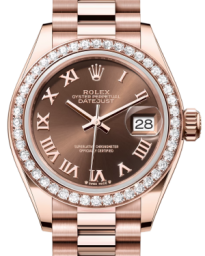 Rolex Lady-Datejust 28-279135RBR (Everose Gold President Bracelet, Chocolate Roman Dial, Diamond Bezel) (m279135rbr-0016)