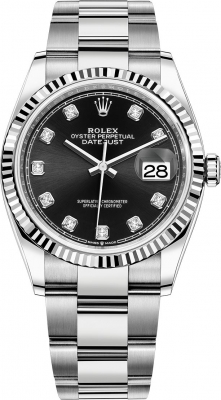 Rolex Datejust 36-126234 (Oystersteel Oyster Bracelet, Gold Diamond-set Bright-black Dial, Fluted Bezel)