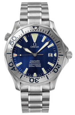 Omega Seamaster Diver 300M 41-2232.80.00 (Titanium Bracelet, Wave-embossed Blue Index Dial, Rotating Titanium Bezel)