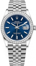 Rolex Datejust 36-126284RBR (Oystersteel Jubilee Bracelet, Bright-blue Fluted Index Dial, Diamond Bezel) (m126284rbr-0041)