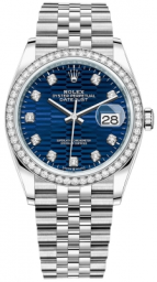 Rolex Datejust 36-126284RBR (Oystersteel Jubilee Bracelet, Gold Diamond-set Bright-blue Fluted Dial, Diamond Bezel) (m126284rbr-0049)