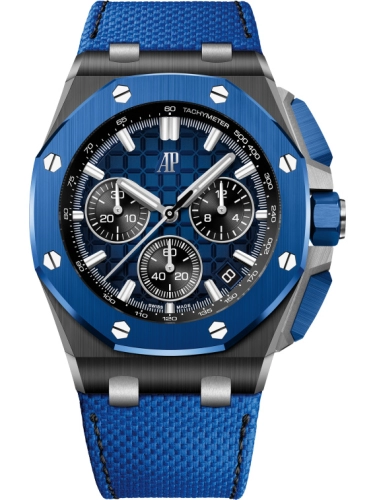 Audemars Piguet Royal Oak Offshore 43-26420CE.OO.A043VE.01 (Blue Calfskin Strap, Méga Tapisserie Smoked-blue Index Dial, Blue Ceramic Smooth Bezel)