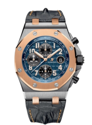 Audemars Piguet Royal Oak Offshore 42-26471SR.OO.D101CR.01.A (Black Alligator Leather Strap, Méga Tapisserie Blue Arabic Dial, Pink Gold Smooth Bezel) (26471SR.OO.D101CR.01)