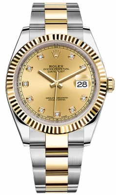 Rolex Datejust 41-126333 (Yellow Rolesor Oyster Bracelet, Gold Diamond-set Champagne Dial, Fluted Bezel)