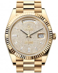 Rolex Day-Date 40-228238 (Yellow Gold President Bracelet, Diamond-paved Diamond-set Index Dial, Fluted Bezel) (m228238-0054)