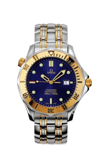 Omega Seamaster Diver 300M 41-2342.80.00 (Yellow Gold & Stainless Steel Bracelet, Wave-embossed Blue Dot Index Dial, Rotating Yellow Gold Bezel)