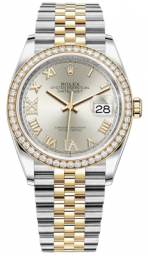 Rolex Datejust 36-126283RBR (Yellow Rolesor Jubilee Bracelet, VI IX Gold Diamond-set Silver Dial, Diamond Bezel) (m126283rbr-0017)