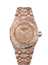 Audemars Piguet Royal Oak 33-67617OR.ZZ.1235OR.01 (Diamond-set Pink Gold Bracelet, Grande Tapisserie Floral Pink Gold-toned Index Dial, Pink Gold Diamond-set Bezel) (67617OR.ZZ.1235OR.01)