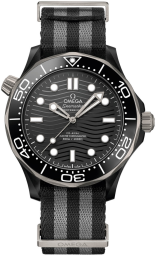 Omega Seamaster Diver 300M 43.5-210.92.44.20.01.002 (Black/Grey NATO Strap, Wave-embossed Black Dot Index Dial, Rotating Black Ceramic Bezel) (Omega 210.92.44.20.01.002)