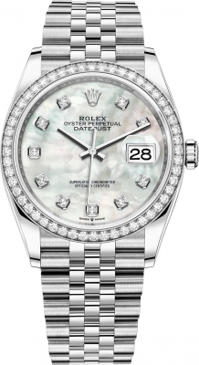 Rolex Datejust 36-126284RBR (Oystersteel Jubilee Bracelet, Gold Diamond-set White MOP Dial, Diamond Bezel)