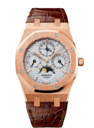 Audemars Piguet Royal Oak 39-26252OR.OO.D092CR.02 (Brown Alligator Leather Strap, Grande Tapisserie Silver-toned Index Dial, Pink Gold Smooth Bezel) (26252OR.OO.D092CR.02)