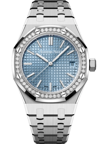 Audemars Piguet Royal Oak 37-15551ST.ZZ.1356ST.04 (Stainless Steel Bracelet, Grande Tapisserie Light-blue Index Dial, Brilliant-cut Diamond-set Bezel)